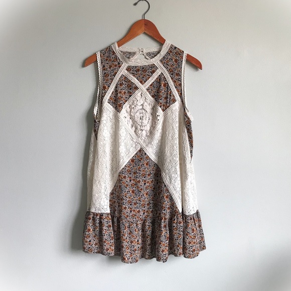 Boho Lace Crochet Floral Tunic Dress Mini Short - Picture 1 of 8
